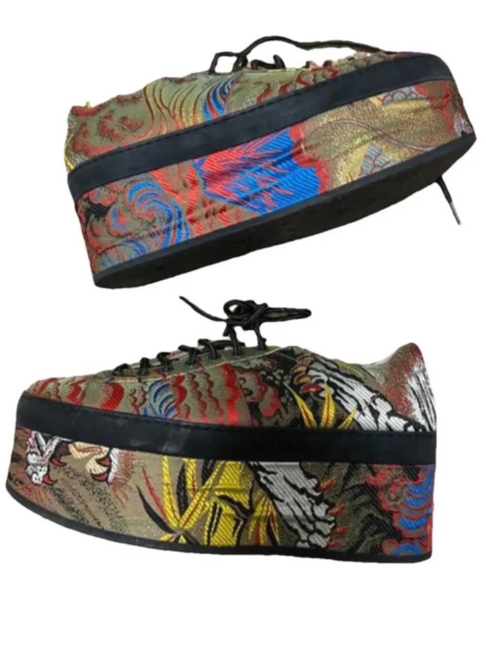 Gucci Multicolor Jacquard Peggy Wedge Platform Sneakers